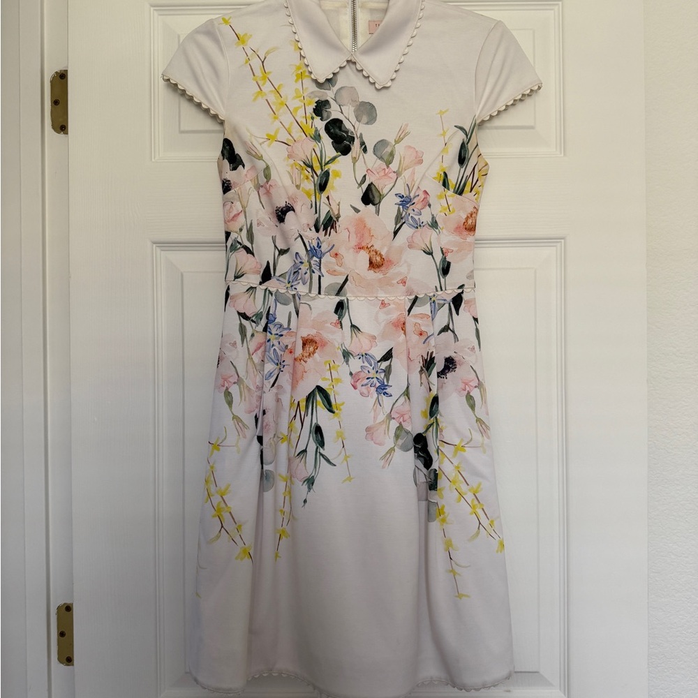 Elegant TED BAKER FLORAL CHARSY PONTE Floral Collared Dress
